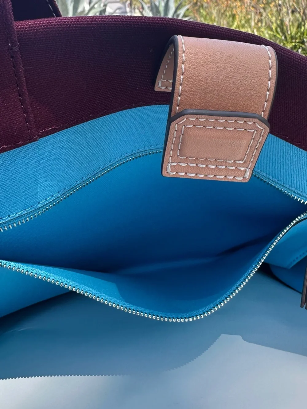 Tory Burch Turquoise Canvas Logo Tote with Navy Emblem